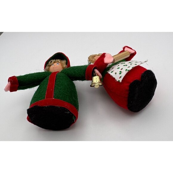 Christmas Holiday Felt Dolls Baker and Caroler Figurines Bell Ringer Mrs Claus - Picture 8 of 9